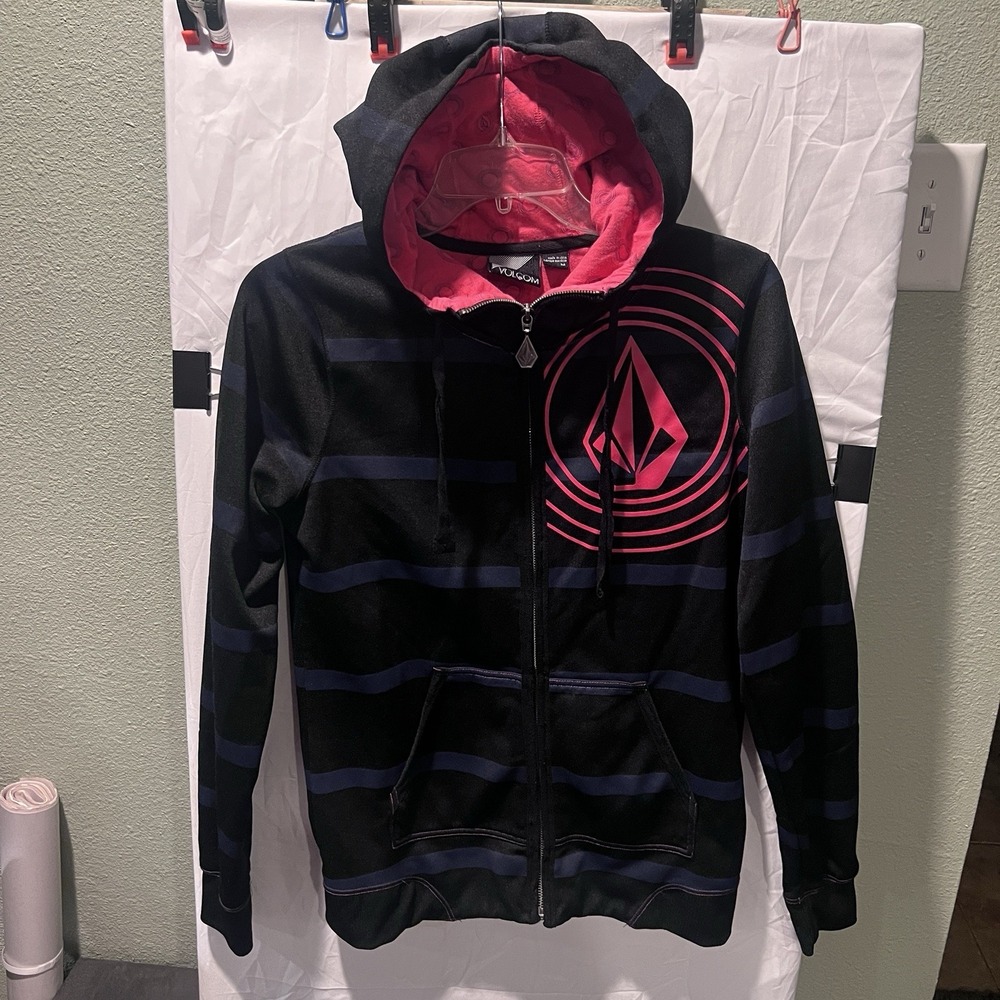 Y2K Vintage Volcom Full Zip Hoodie Striped Skater Emo Grunge Size Women's M